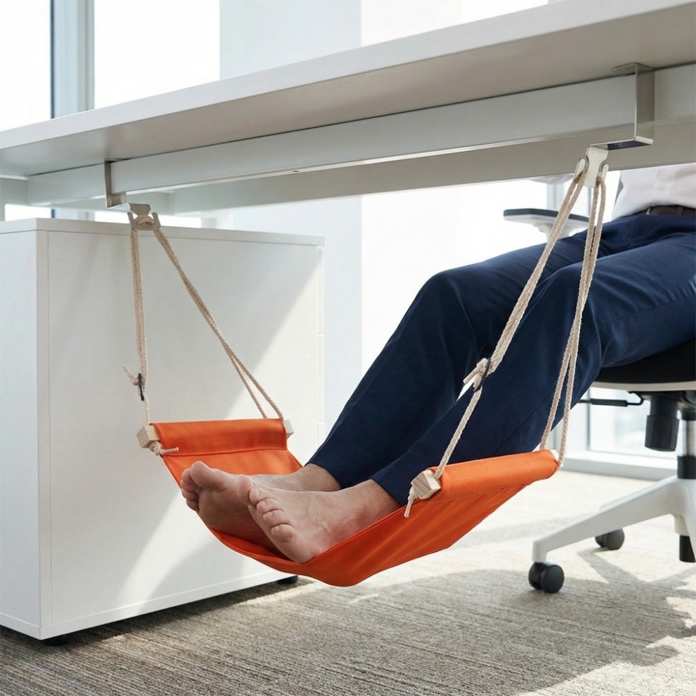 Under Desk Hammock - Apoio Ergonômico Ajustável para Pés, Portátil,