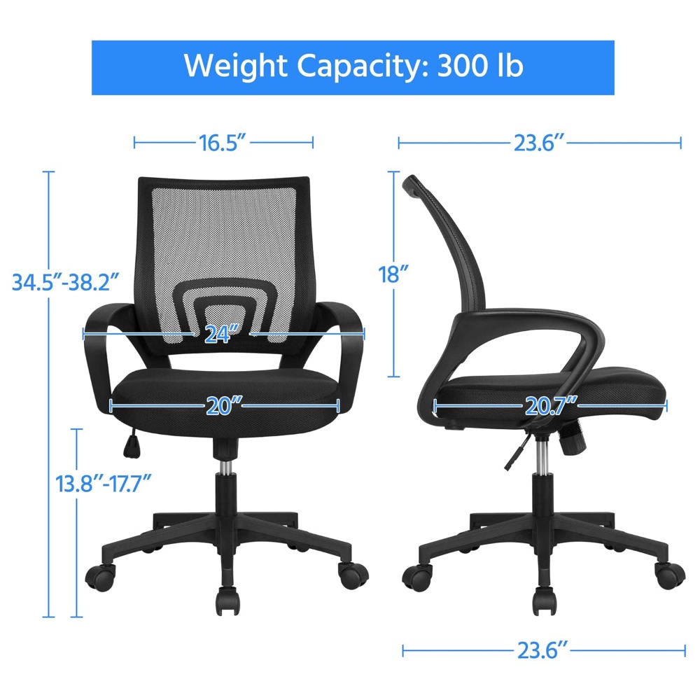 Task Chair Mid Back - Cadeira de Escritório Ergonômica com Encosto