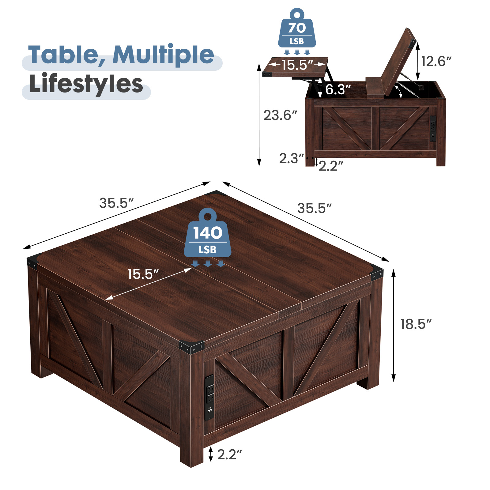 Mesa de Café JHK 35.6IN com Ta - Office Furniture Outlet avaliação e preço